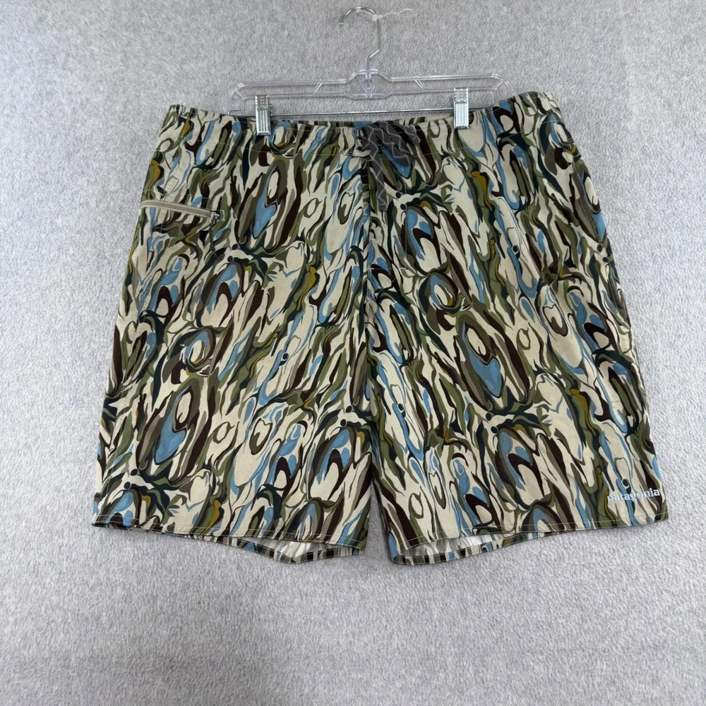 Patagonia Stretch Planing Board Shorts Mens 38 Green Blue Abstract 86530
